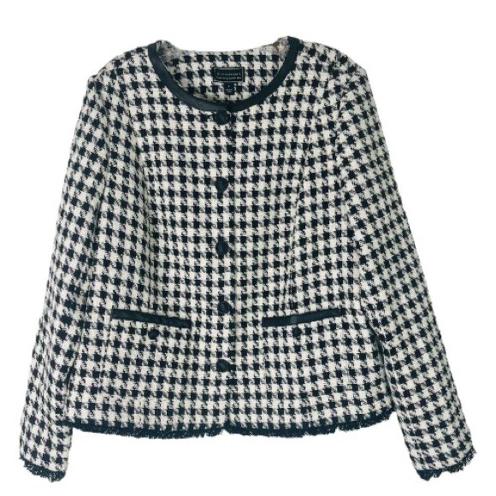 NWT Giuliana black white houndstooth tweed button preppy office blazer large